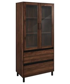 Walker Edison Clark 68" Glass Door Storage Hutch - Dark Walnut
