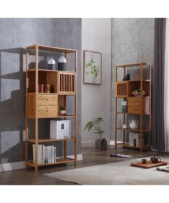 Boraam Industries, Inc. Selma Bamboo Bookcase - Right Facing Spindle Cabinet, Natural -Palace-shop 76812c540dbc3d78 5398 w800 h800 b0 p0