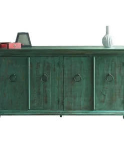 Crafters And Weavers Macao Collection Rustic Solid Wood Sideboard, Living Room Console With 4-Doors