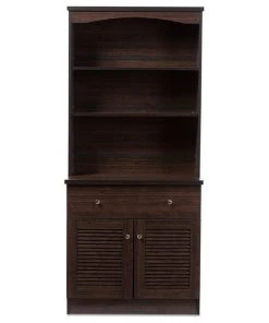 Wholesale Interiors Agni Modern/Contemporary Dark Brown Buffet And Hutch Kitchen Cabinet