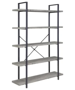 Belleze Industrial Bookcase Open Etagere Book Shelf Metal/Wood, Gray Wash, 5 Shelves