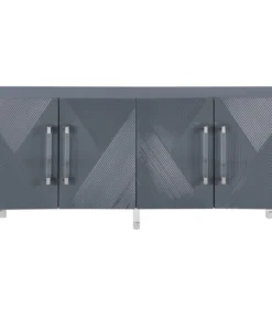 Meridian Furniture Anastasia Lacquer Sideboard/Buffet With Acrylic Legs And Gold Tips, Gray