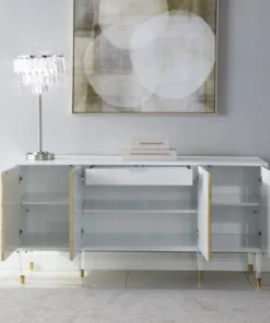 Meridian Furniture Bellissimo White Lacquer Sideboard/Buffet, Acrylic Legs, Gold Tips & Gold Finish -Palace-shop 7cf1f3e602740bd2 2819 w800 h800 b0 p0