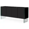 Zuri Furniture Modern Art Buffet Black Lacquer Cabinets Tempered Glass Base