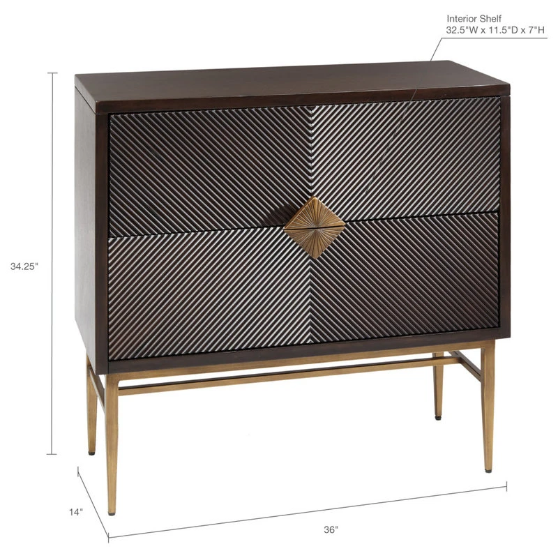 Olliix Madison Park Isabel Hand-Carved 2-Drawer Modern Midcentury Chest, Brown 3 Olliix Madison Park Isabel Hand-Carved 2-Drawer Modern Midcentury Chest, Brown - Image 3