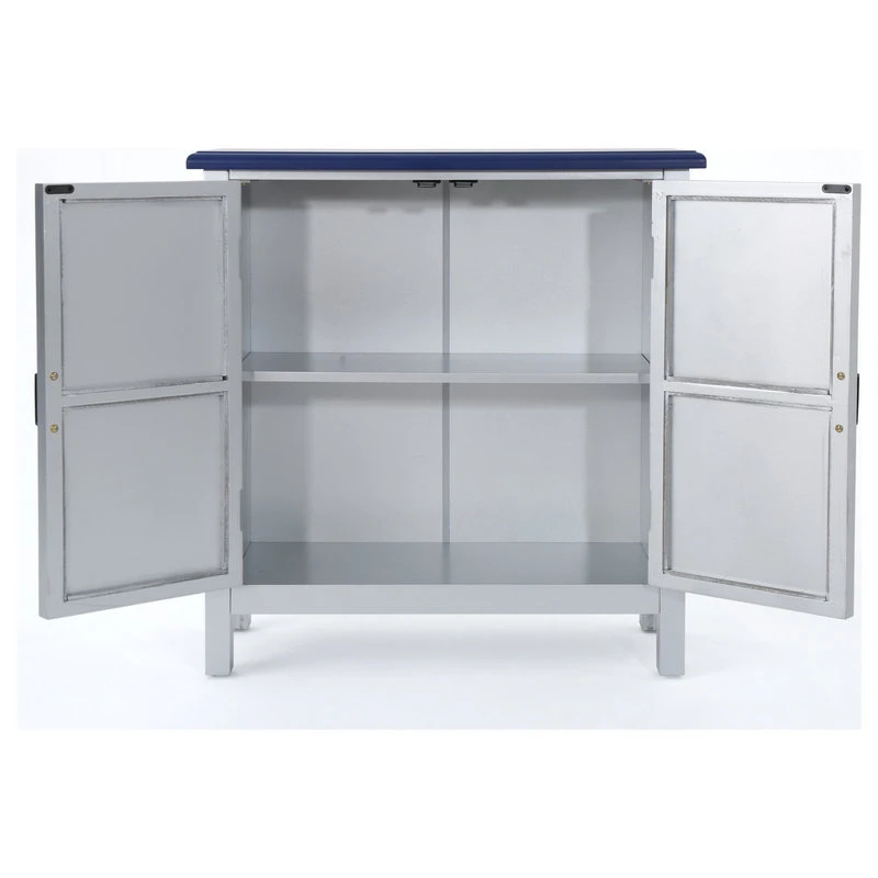 GDFStudio GDF Studio Aliana Shabby Painted Accent Cabinet, Silver/Navy Blue 5 GDFStudio GDF Studio Aliana Shabby Painted Accent Cabinet, Silver/Navy Blue - Image 5