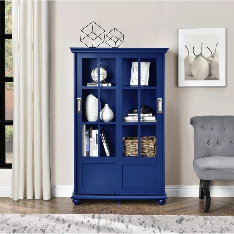 A Design Studio Ashton Oaks Bookcase With Sliding Glass Doors, Blue 4 A Design Studio Ashton Oaks Bookcase With Sliding Glass Doors, Blue - Image 4