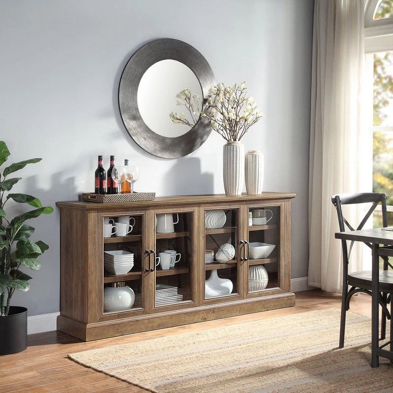 Belleze 70" Rustic Wood Sideboard Stand 4 Doors Buffet Cabinet, Rustic Oak 2 Belleze 70" Rustic Wood Sideboard Stand 4 Doors Buffet Cabinet, Rustic Oak - Image 2