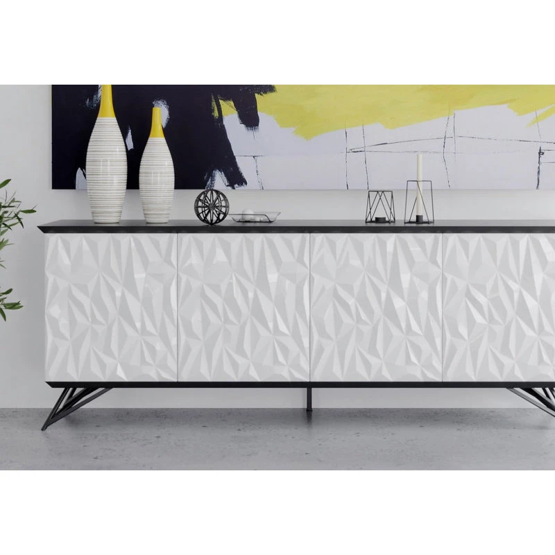 Zuri Furniture 78.6" Modern Vortice Buffet Black And White Lacquer Matte Black Legs 7 Zuri Furniture 78.6" Modern Vortice Buffet Black And White Lacquer Matte Black Legs - Image 7