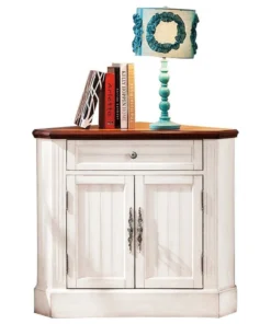 HOMARY Farmhouse Corner Accent Cabinet Distressed Triangle Cabinet With Doors White