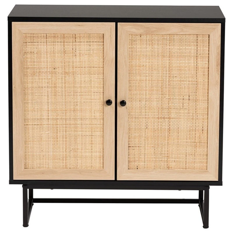 Baxton Studio Declan Brown Wood And Natural Rattan 2-Door Storage Cabinet 3 Baxton Studio Declan Brown Wood And Natural Rattan 2-Door Storage Cabinet - Image 3