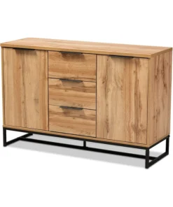 Wholesale Interiors Reid Modern Industrial Oak Wood And Black Metal 3-Drawer Sideboard Buffet