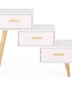 GDFStudio Auckland Mid-Century Modern 3 Drawer Tiered Cabinet