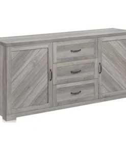 Belleze Sideboard, Console Table Or Buffet With Three Drawers & Four Shelves, Gray Wash