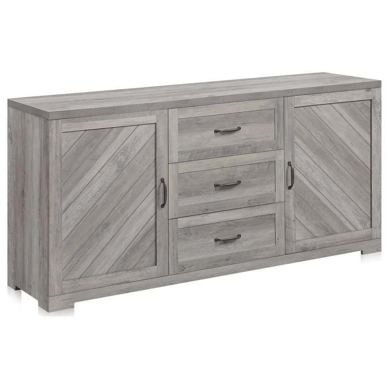 Belleze Sideboard, Console Table Or Buffet With Three Drawers & Four Shelves, Gray Wash 1 Belleze Sideboard, Console Table Or Buffet With Three Drawers & Four Shelves, Gray Wash