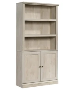 Sauder Misc Storage 3-Shelf 2-Door Tall Wood Bookcase In Chalked Chestnut