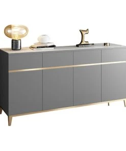 HOMARY Faux Marble Sideboard Buffet Cabinet Storage 4 Doors & 4 Drawers, Gray