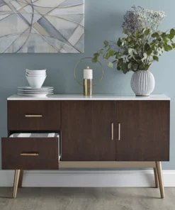Decorn Mid Century Sideboard, Elegant Gold Finished Base With Walnut Cabinets & Drawers -Palace-shop 9291c137014564ba 2366 w800 h800 b0 p0