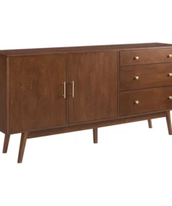 Walker Edison 70" Mid Century Modern 3 Drawer, 2 Door Sideboard, Walnut
