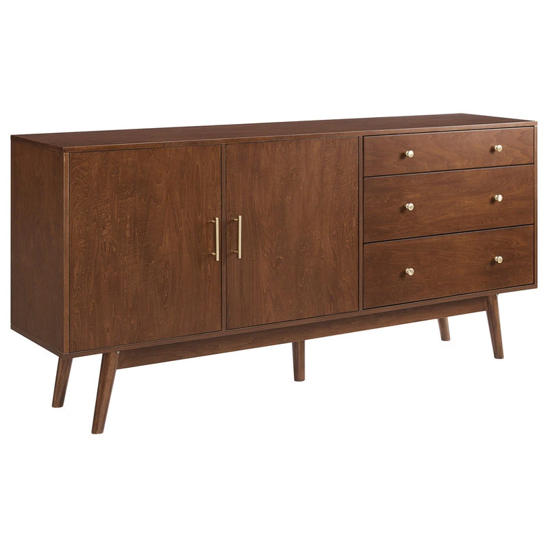 Walker Edison 70" Mid Century Modern 3 Drawer, 2 Door Sideboard, Walnut 1 Walker Edison 70" Mid Century Modern 3 Drawer, 2 Door Sideboard, Walnut