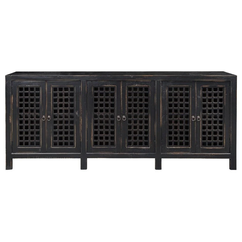 Crafters And Weavers Asbury Solid Wood 6 Door Antiqued Black Sideboard 2 Crafters And Weavers Asbury Solid Wood 6 Door Antiqued Black Sideboard - Image 2