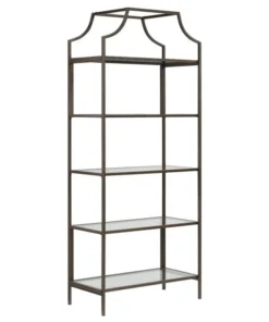 Sauder International Lux 5 Shelf Modern Metal Framed Glass Bookcase In Bronze