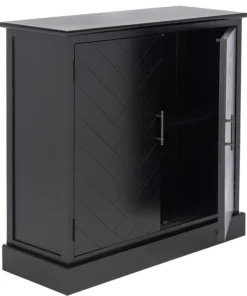 Decor Love Classic Sideboard, 2 Doors Cabinet With Herringbone Pattern, Black -Palace-shop 9671af2702b4e44e 1460 w800 h800 b1 p0