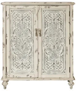 Home Meridian Accentrics Home Two Door Fleur De Lis Accent Chest With White DS-P017017A