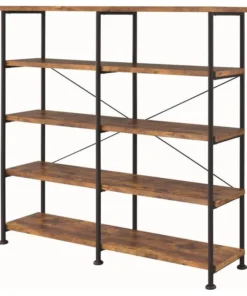 Home Furnishings Analiese Industrial Four Tier Bookcase W/ Antique Nutmeg Finish And Black Frame