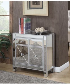 Convenience Concepts Gold Coast Vineyard Two-Drawer Cabinet In Mirrored Glass And Silver Wood Finish -Palace-shop 9991ef590b96b722 3277 w800 h800 b0 p0
