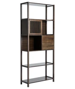 Boraam Industries, Inc. Selma Bamboo Bookcase, Left Facing Spindle Cabinet, Cappuccino