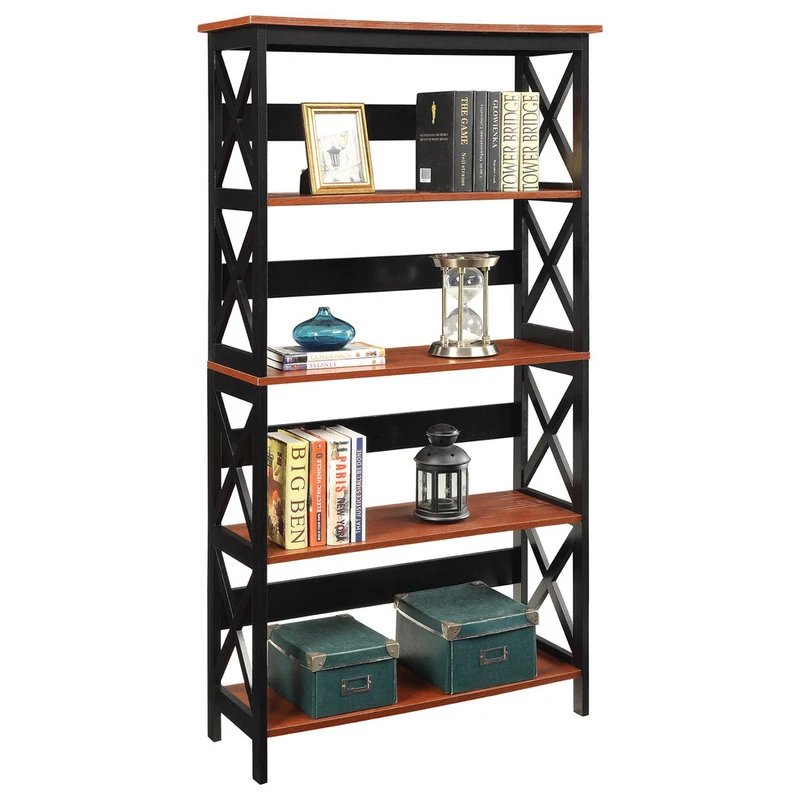Convenience Concepts Oxford Five-Tier Bookcase In Cherry And Black Wood Finish 2 Convenience Concepts Oxford Five-Tier Bookcase In Cherry And Black Wood Finish - Image 2
