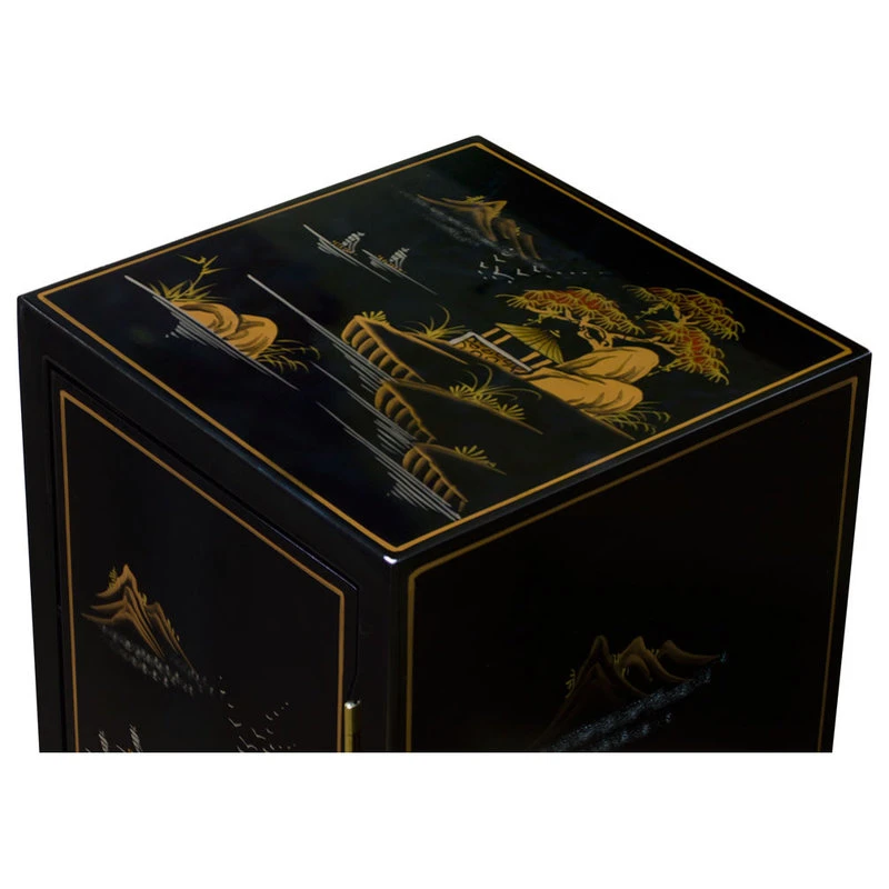 China Furniture And Arts Black Lacquer Chinoiserie Chinese Pedestal Cabinet 5 China Furniture And Arts Black Lacquer Chinoiserie Chinese Pedestal Cabinet - Image 5
