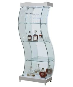 Chintaly Imports S-Shaped Glass Curio With Clear And White Finish 6618-CUR-WHT