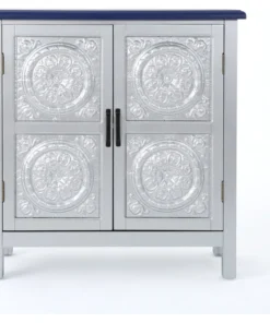 GDFStudio GDF Studio Aliana Shabby Painted Accent Cabinet, Silver/Navy Blue