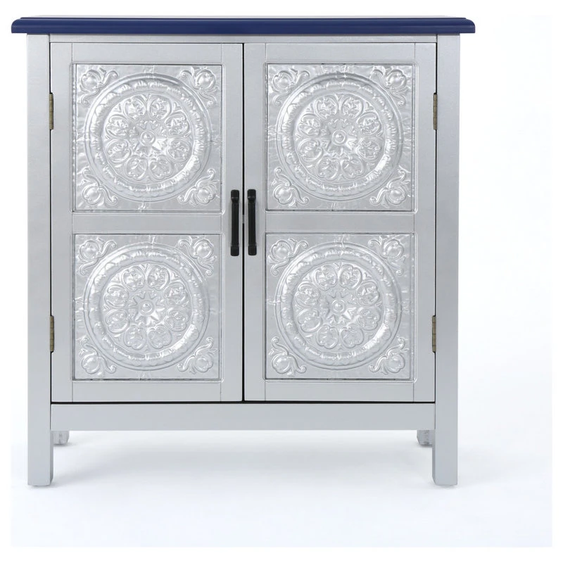 GDFStudio GDF Studio Aliana Shabby Painted Accent Cabinet, Silver/Navy Blue 1 GDFStudio GDF Studio Aliana Shabby Painted Accent Cabinet, Silver/Navy Blue