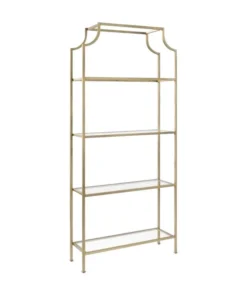 Pemberly Row Glass Bookcase In Antique Gold