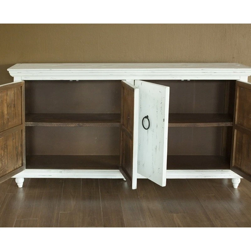 Crafters And Weavers Macao Rustic Modern Solid Wood 4-Door Sideboard, White 5 Crafters And Weavers Macao Rustic Modern Solid Wood 4-Door Sideboard, White - Image 5