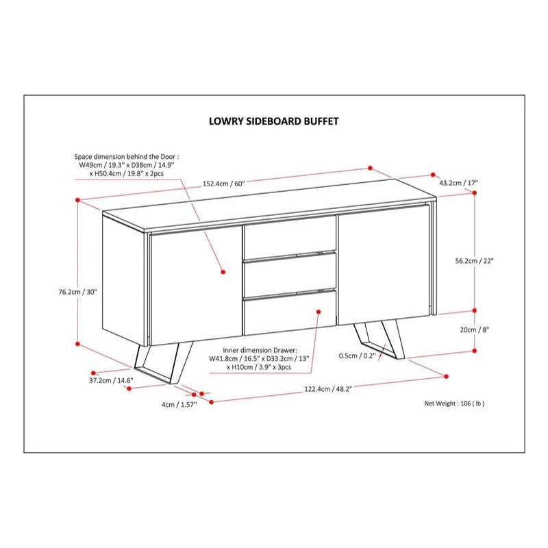 Simpli Home Ltd. Simpli Home Lowry Solid Acacia Wood Sideboard Buffet In Gray 4 Simpli Home Ltd. Simpli Home Lowry Solid Acacia Wood Sideboard Buffet In Gray - Image 4