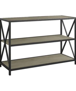 Walkeredison 40" X-Frame Metal And Wood Media Bookshelf, Driftwood