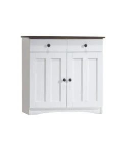 Baxton Studio Lauren White And Dark Brown Buffet Kitchen Cabinet, 2 Doors And 2 Drawers