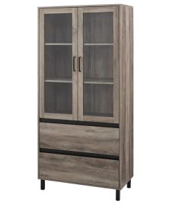 Walker Edison Clark 68" Glass Door Storage Hutch, Gray Wash