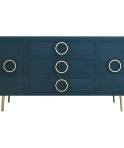 HOMARY Navy Blue Sideboard Cabinet Gold Credenza Drawers And 2 Doors 47.2''