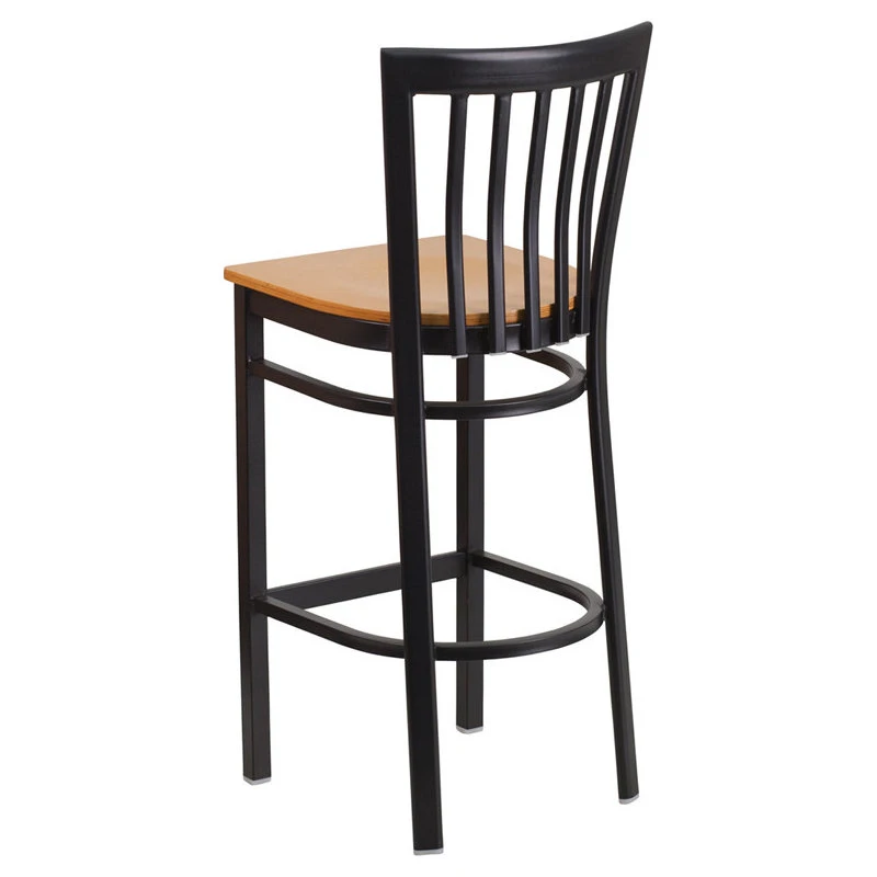 Flash Furniture HERCULES Black School House Back Metal Restaurant Barstool, Natural Wood Seat 2 Flash Furniture HERCULES Black School House Back Metal Restaurant Barstool, Natural Wood Seat - Image 2