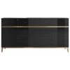 HOMARY Faux Marble Sideboard Buffet Cabinet Storage 4 Doors & 4 Drawers, Black