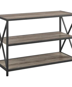 Walker Edison 40" X-Frame Metal And Wood Media Bookshelf, Gray Wash -Palace-shop a7f10e7300231bbf 4518 w800 h800 b1 p0