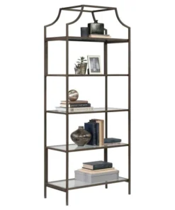 Sauder International Lux 5 Shelf Modern Metal Framed Glass Bookcase In Bronze -Palace-shop a901750e0f0d383b 3101 w800 h800 b1 p0
