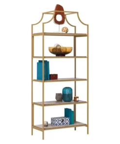 Sauder International Lux 5-Shelf Metal Frame Bookcase Gold Satin/Faux Deco Stone -Palace-shop ac3127030ffe894c 1427 w800 h800 b1 p0
