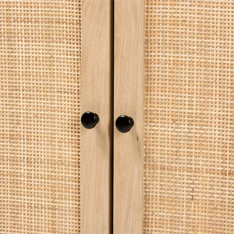 Baxton Studio Declan Brown Wood And Natural Rattan 2-Door Storage Cabinet 5 Baxton Studio Declan Brown Wood And Natural Rattan 2-Door Storage Cabinet - Image 5