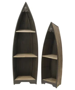 Tripar International Decorative Wooden Boat With Shelves, Set Of 2